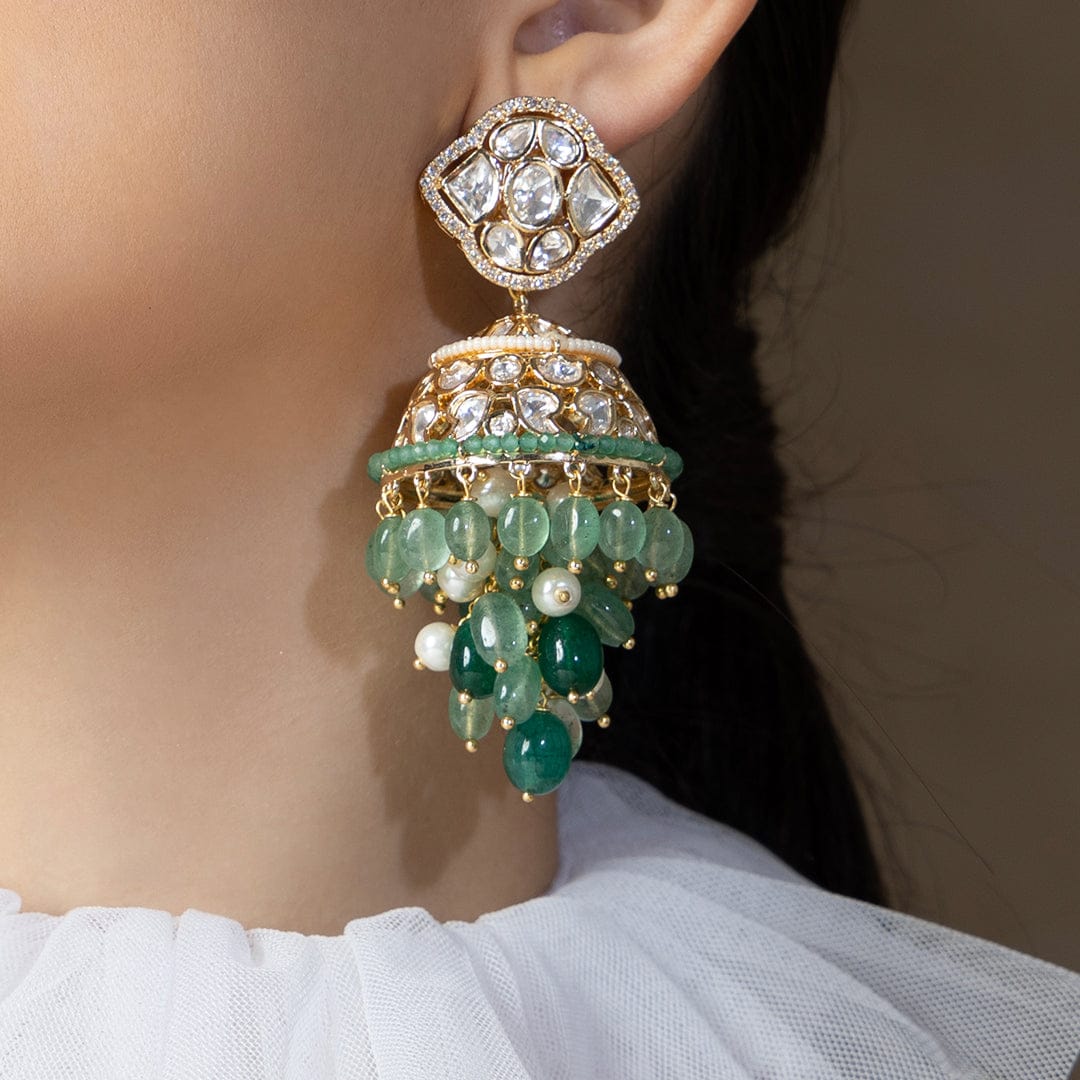 Polki and Green Beads Jhumka Joules by Radhika – Jewels by Radhika