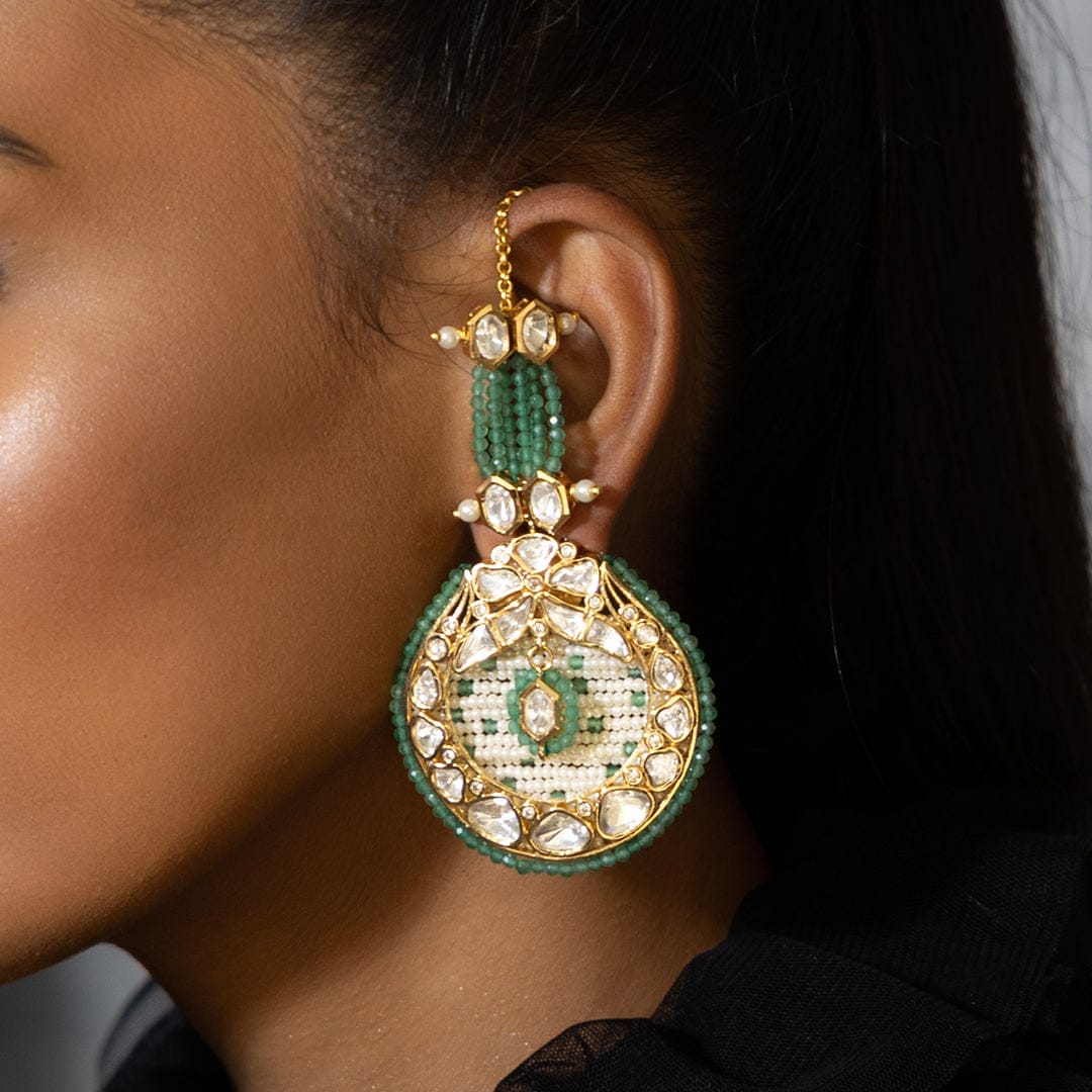 Green Jade Stone Studded Drop Earrings Artistic Drops – Jewels