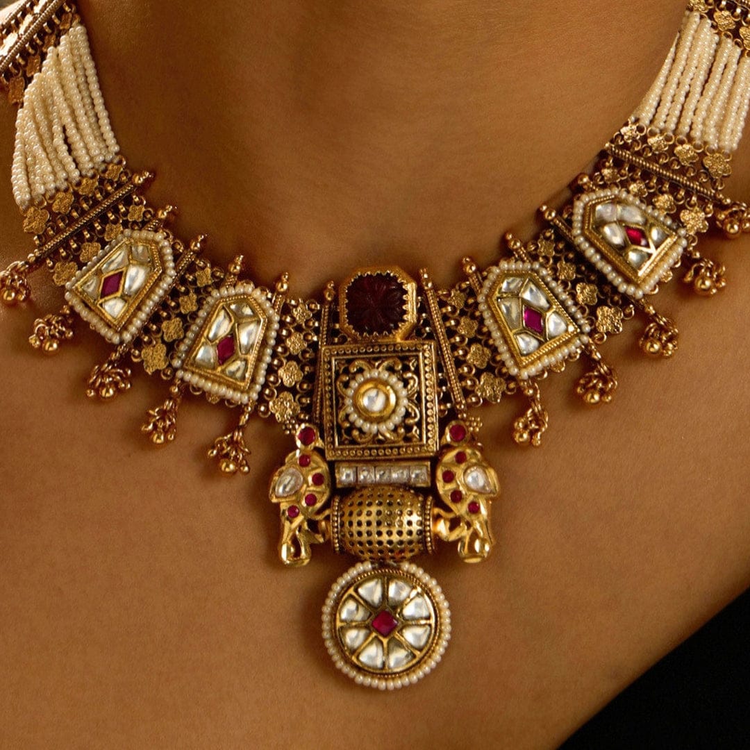 Golden Pearl Fusion Necklace Set Elegant Radiance – Jewels by Radhika