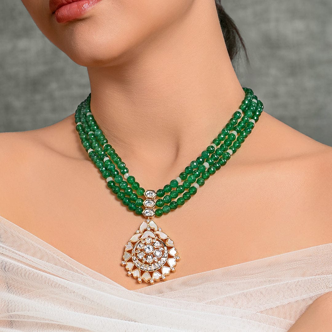 Sparkling Green Necklace With Earrings Dazzling Jewelry Set