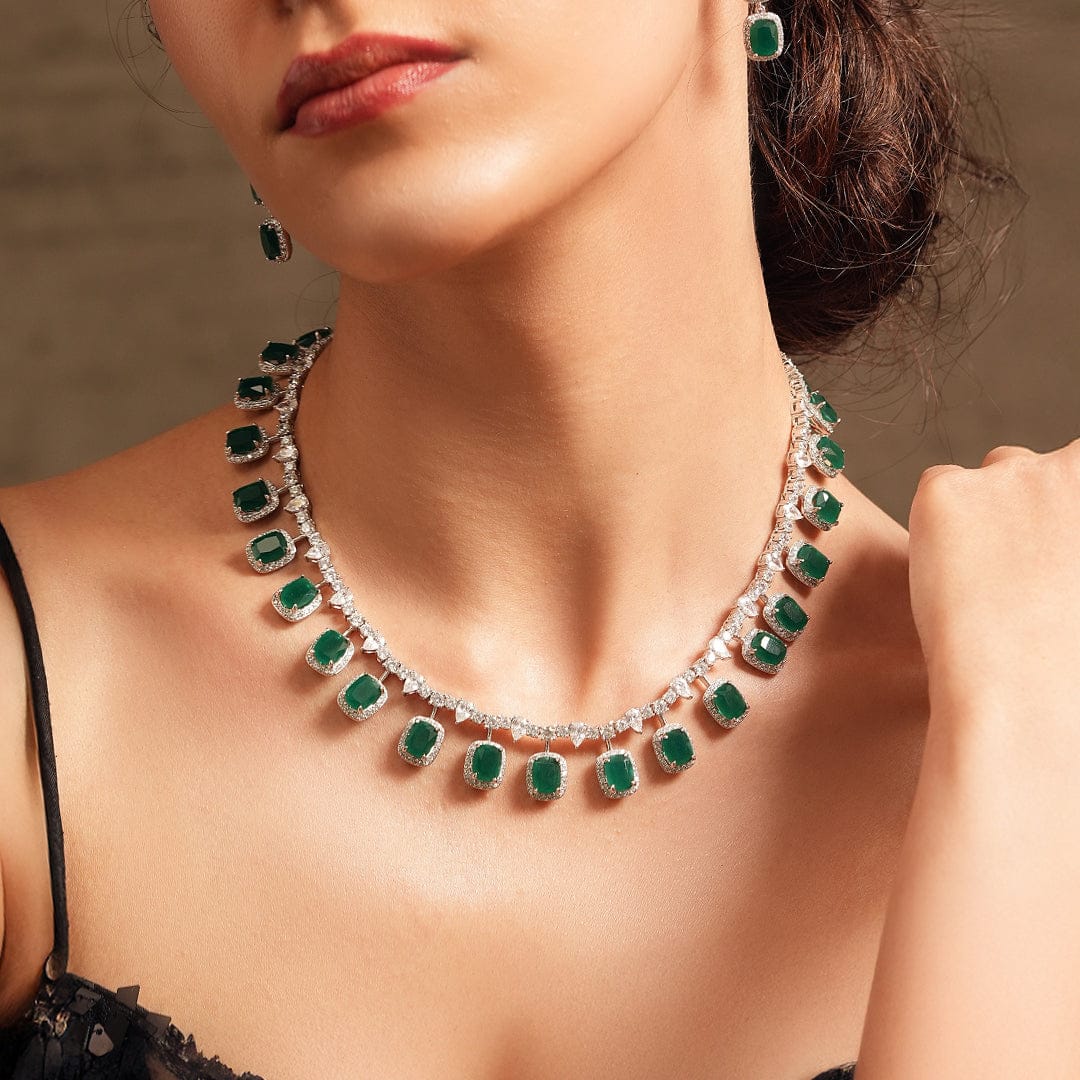 Emerald Diamond Loop Necklace Set