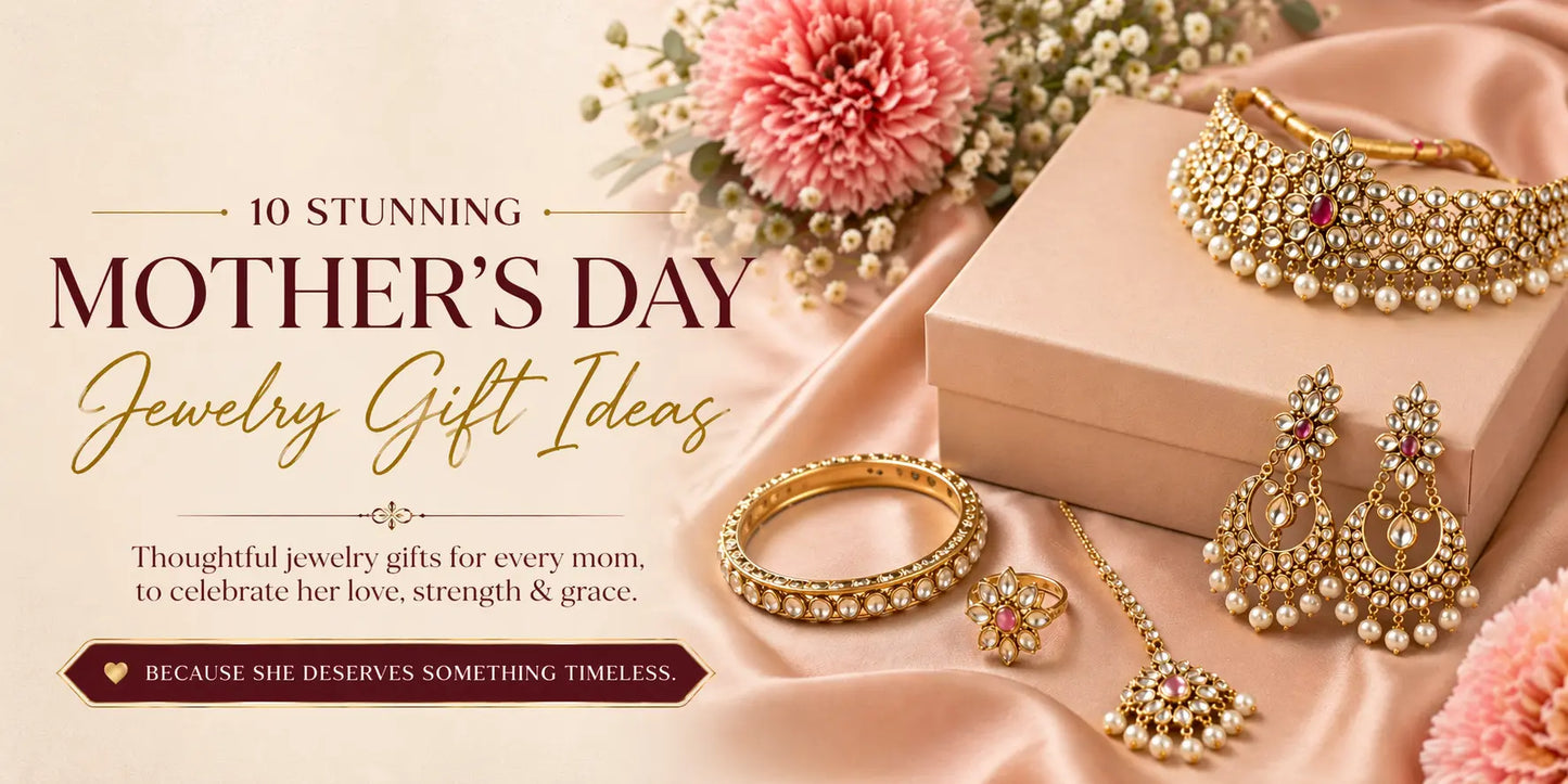 Jewelleries over and around a box with mother's day gift ideas message