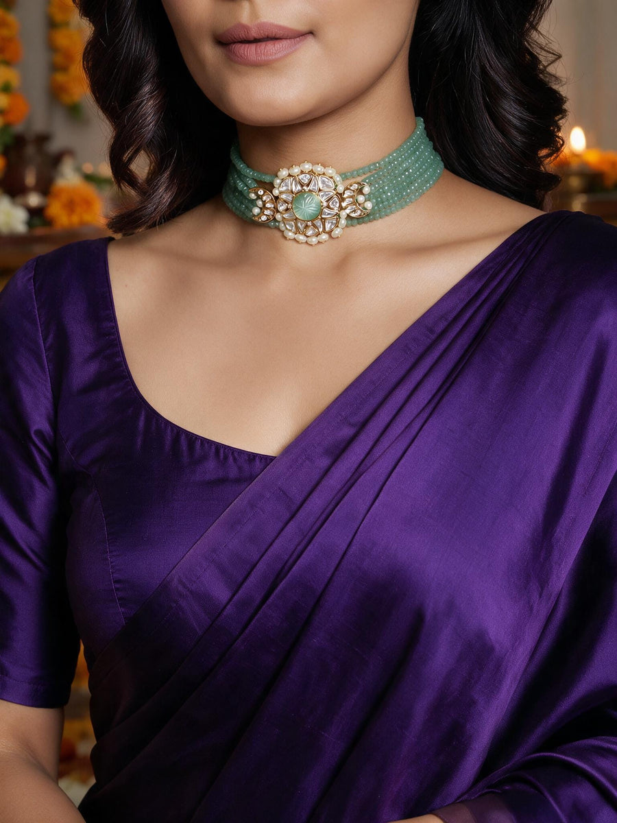 Green & Golden Polki Necklace Set