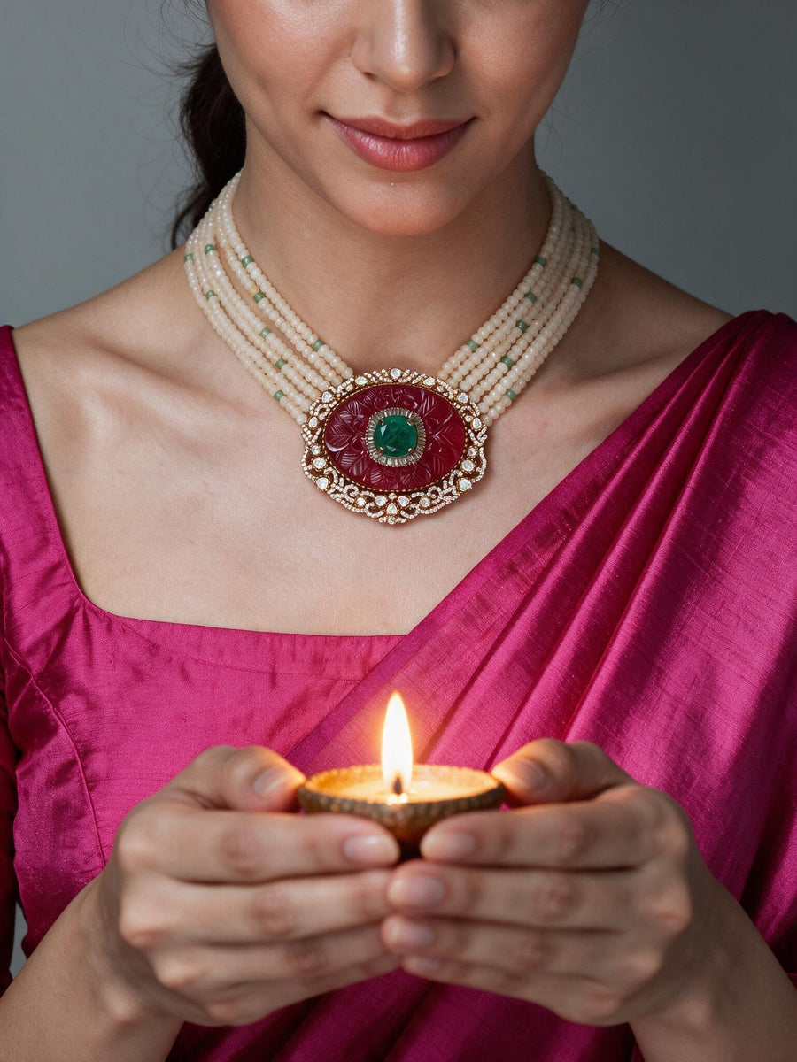 Kundan-Inspired Multi-Layer Pearl Necklace Set