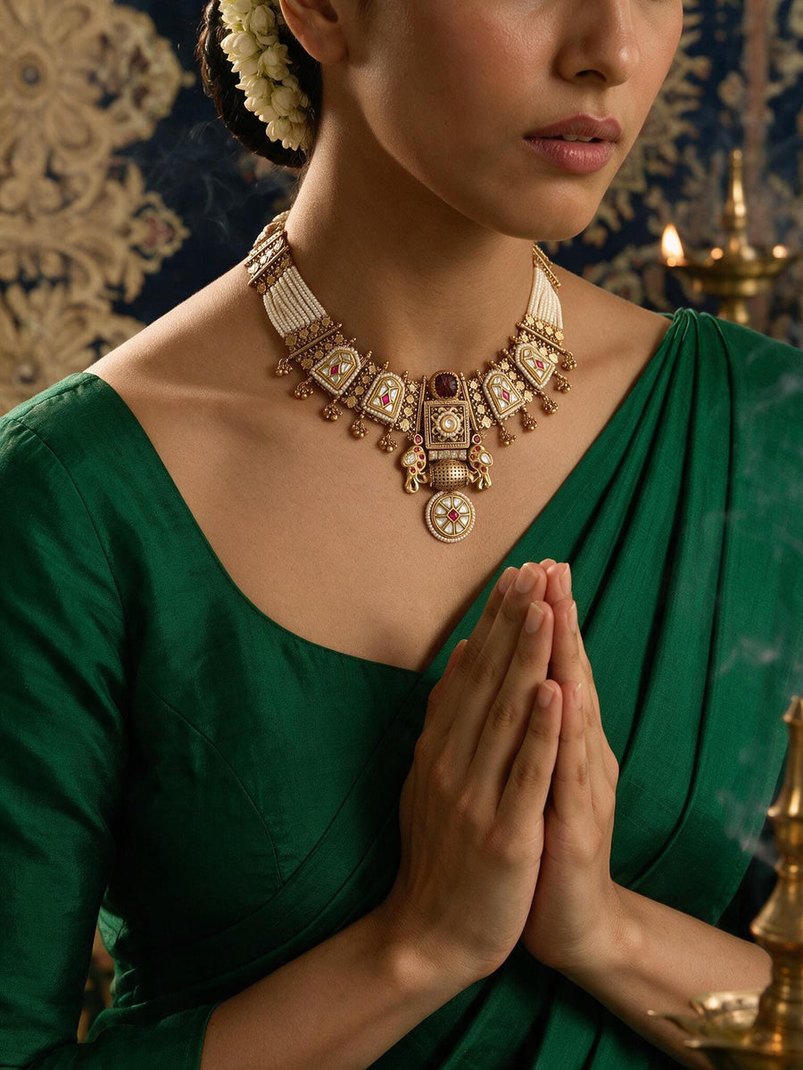Golden Pearl Fusion Necklace Set