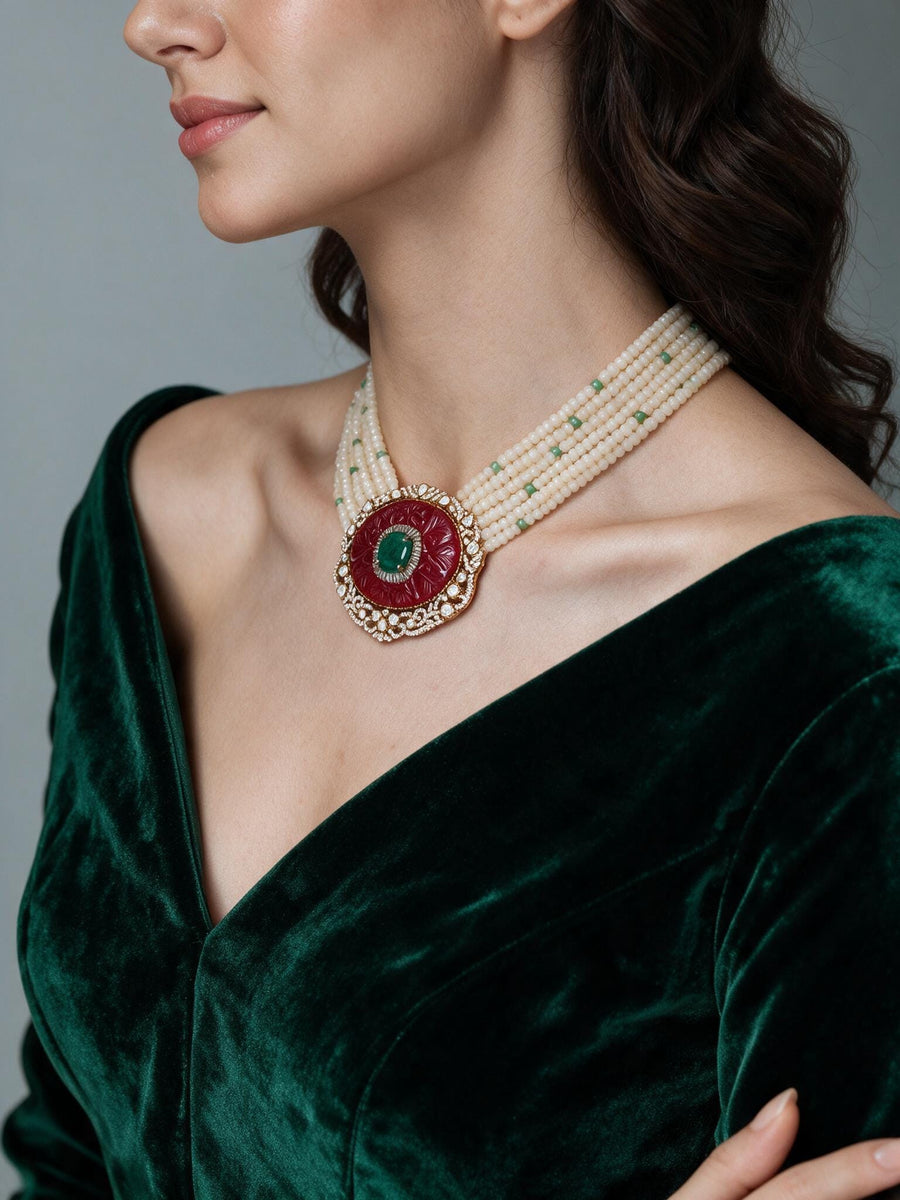 Kundan-Inspired Multi-Layer Pearl Necklace Set