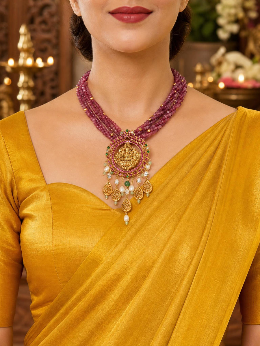Crimson Bloom Temple Necklace