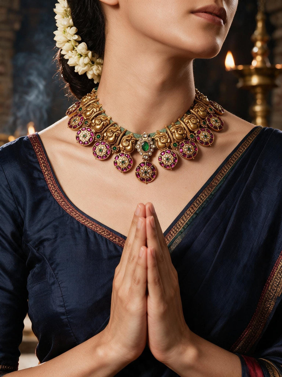 Golden Aura Temple Necklace