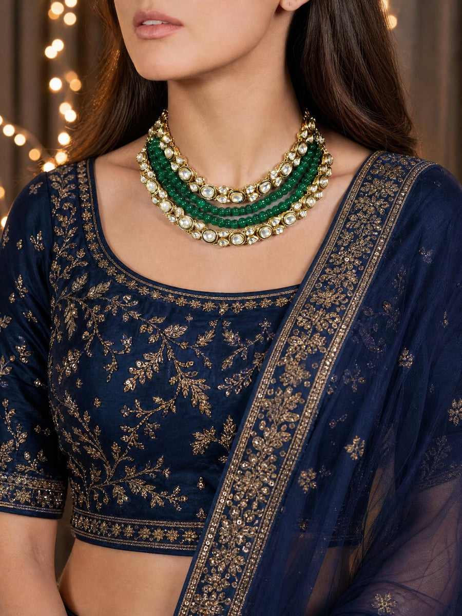 Regal Aura Green Polki Necklace