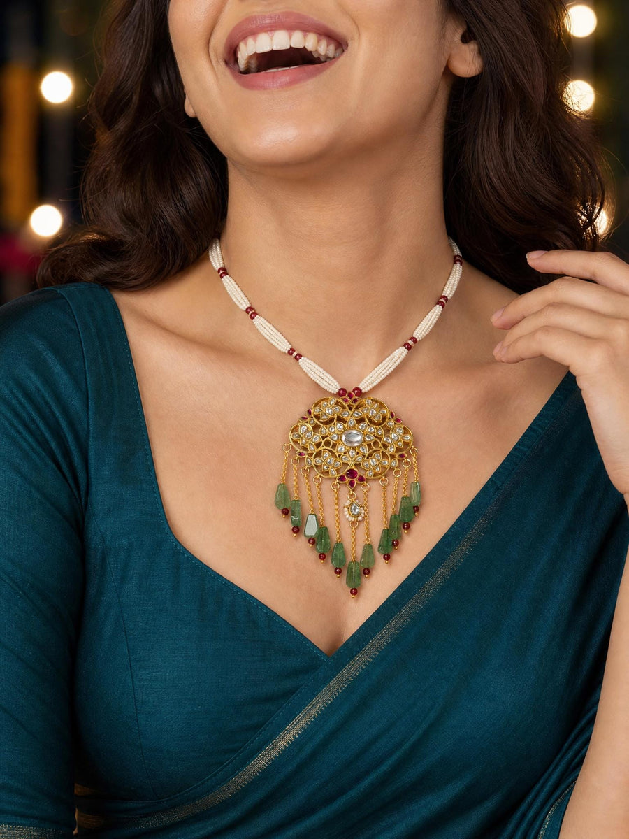 Mughal-Inspired Polki Long Necklace Set