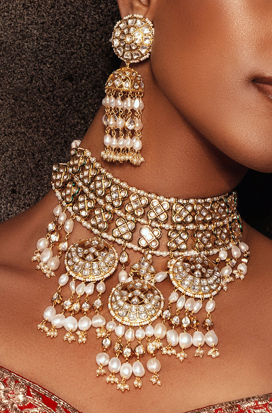 Load image into Gallery viewer, Pearl &amp;amp; Polki Bridal Necklace Set
