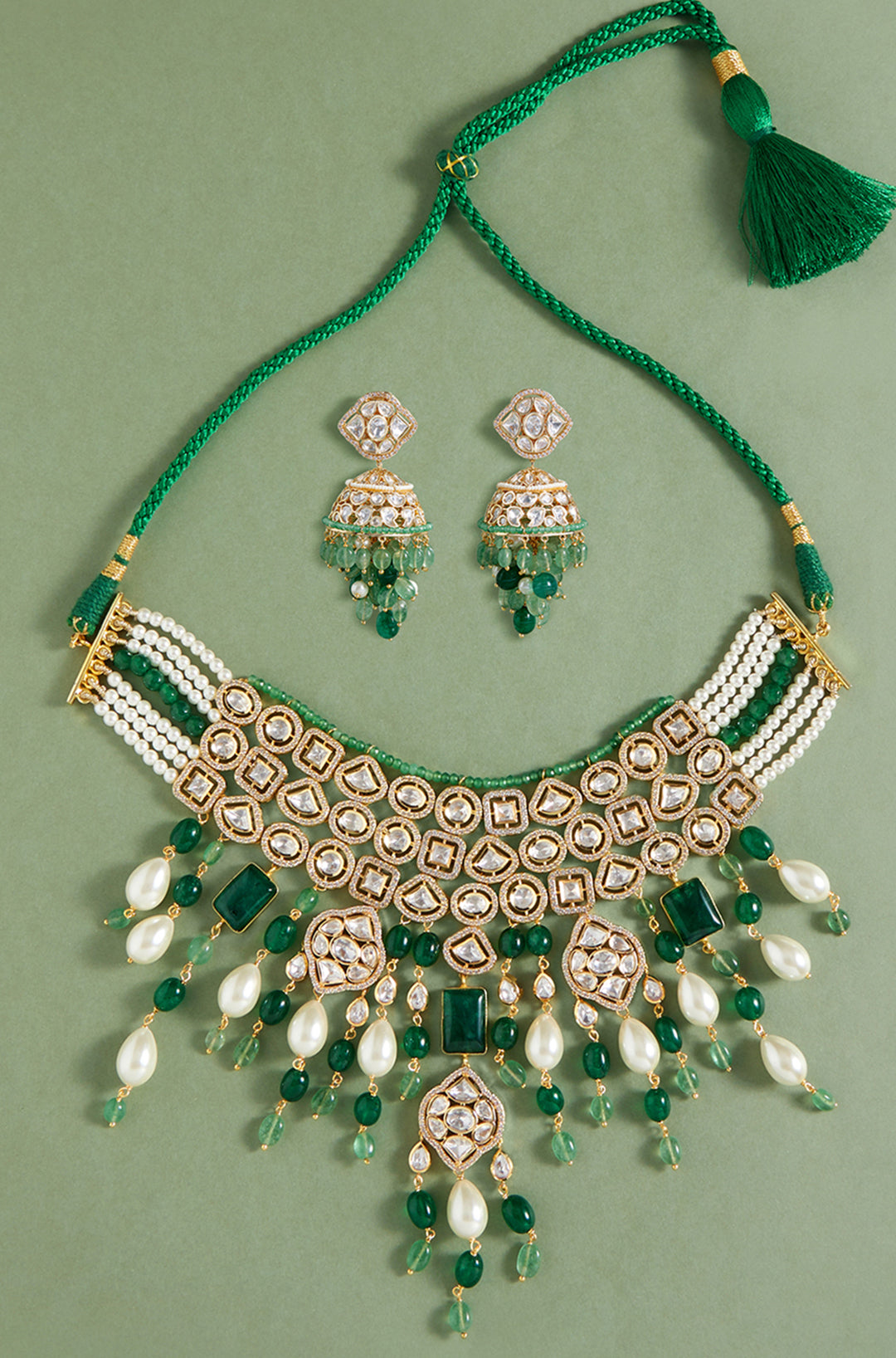 Load image into Gallery viewer, Bridal Necklace Set With Jades &amp;amp; Pearl Drops
