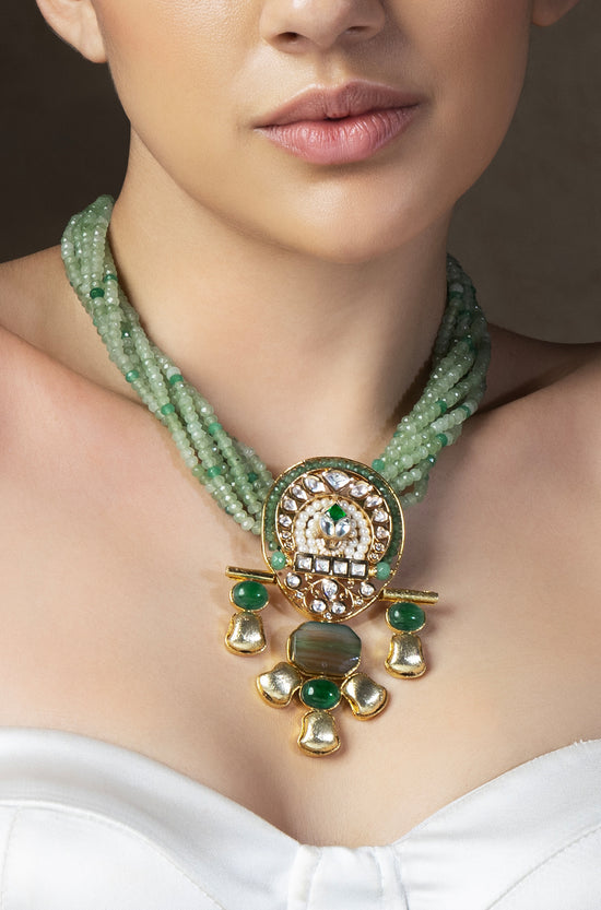 Gold Tone & Green Bespoke Twisted Necklace