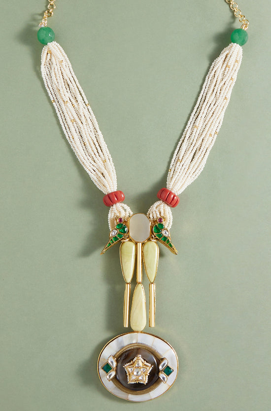 Gold Tone & White Bespoke Twisted Pendant Necklace