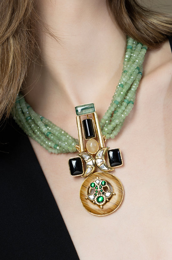 Gold Tone & Green Bespoke Pendant Necklace