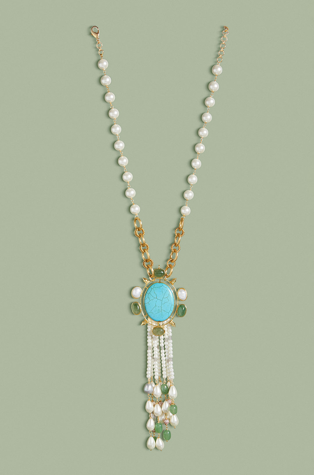 Gold Tone & White Bespoke Pendant Necklace