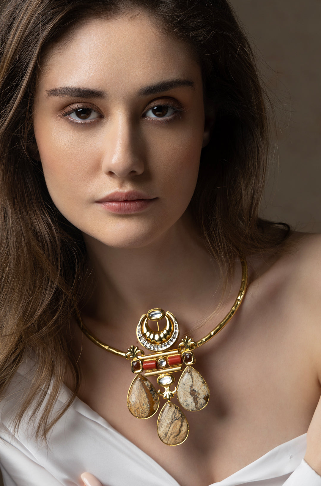Load image into Gallery viewer, Gold Tone Bespoke Torque Necklace With Drops
