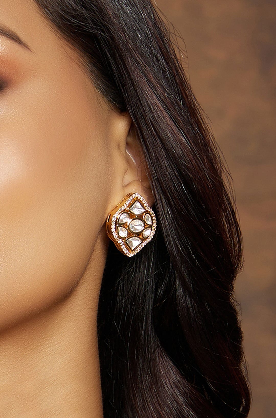 Classic Gold Kundan Polki Studs - Joules by Radhika 