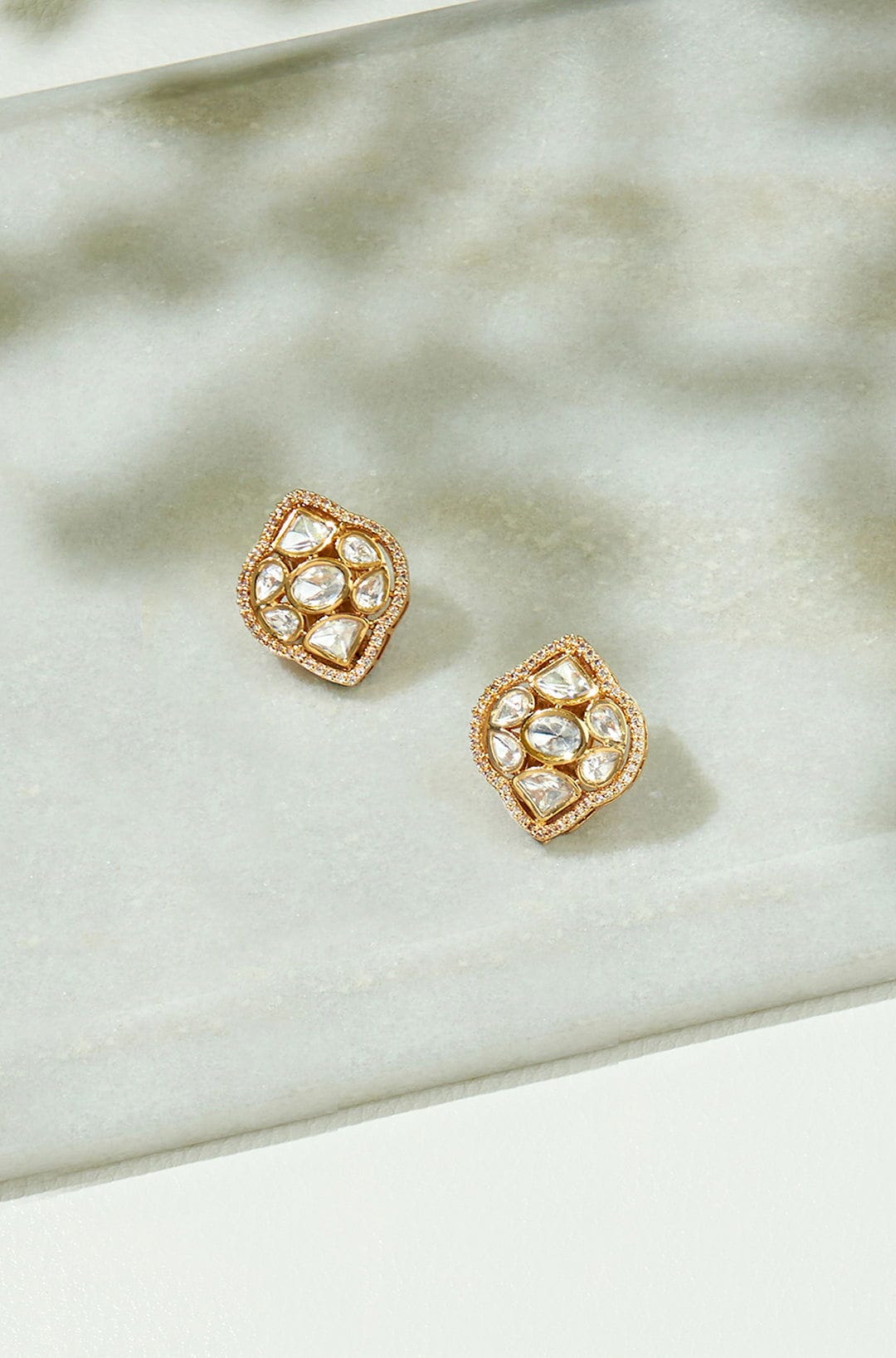 Classic Gold Kundan Polki Studs - Joules by Radhika 