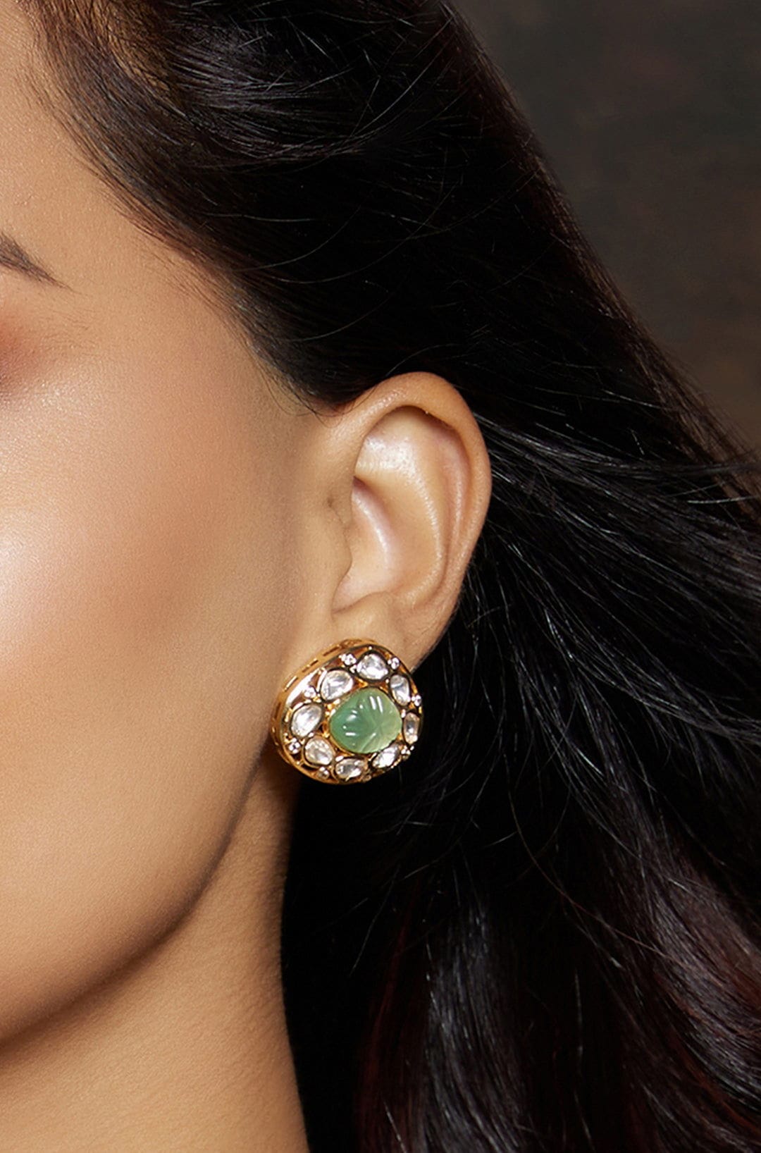 Classic Green Polki Studs - Joules by Radhika 