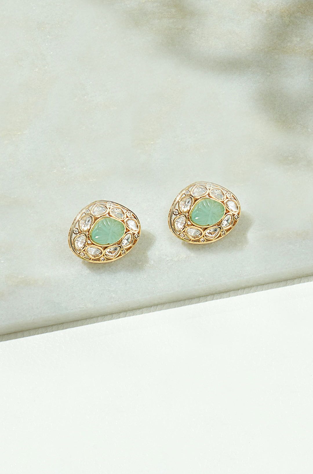Classic Green Polki Studs - Joules by Radhika 