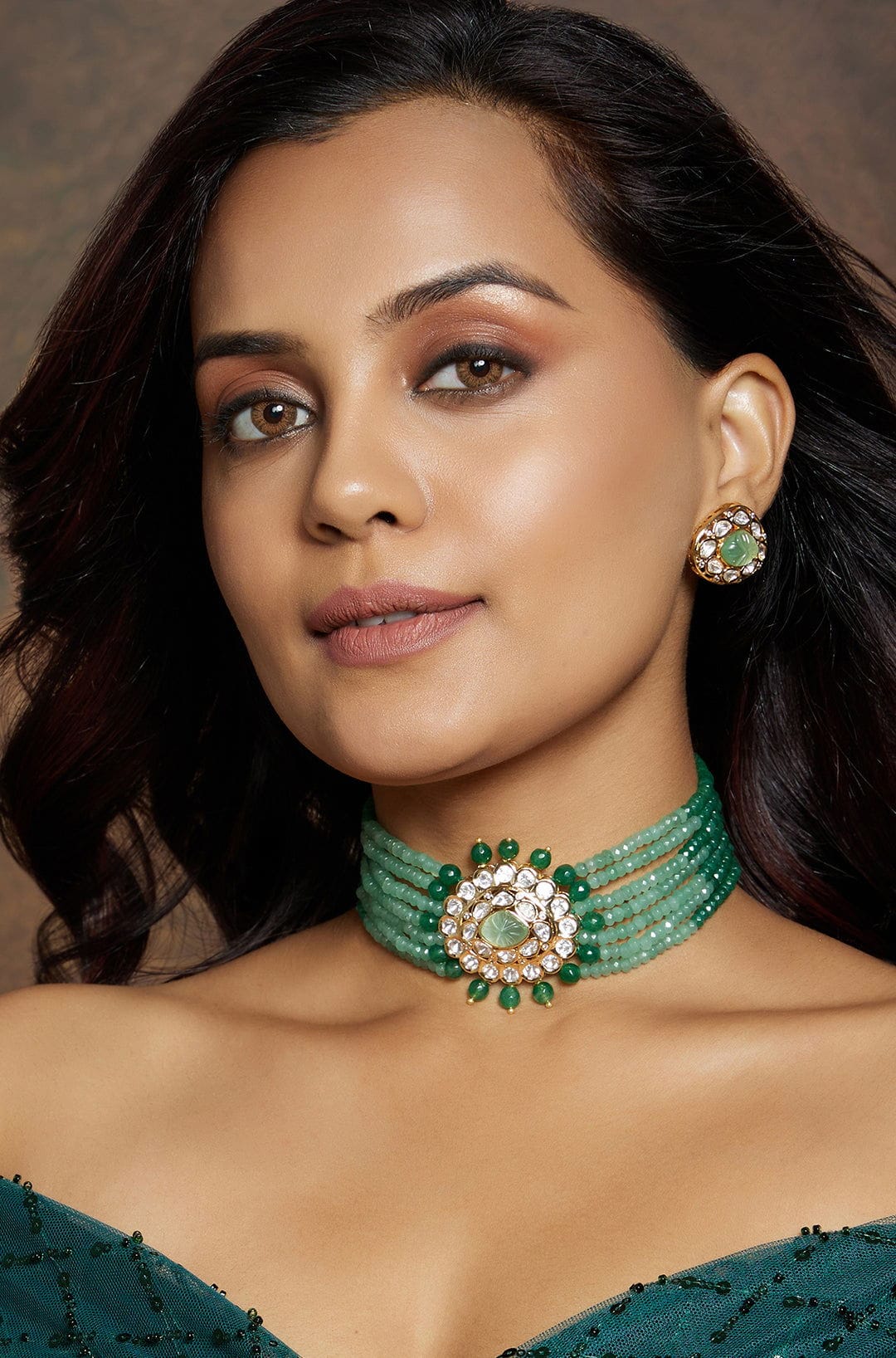 Classic Green Polki Studs - Joules by Radhika 