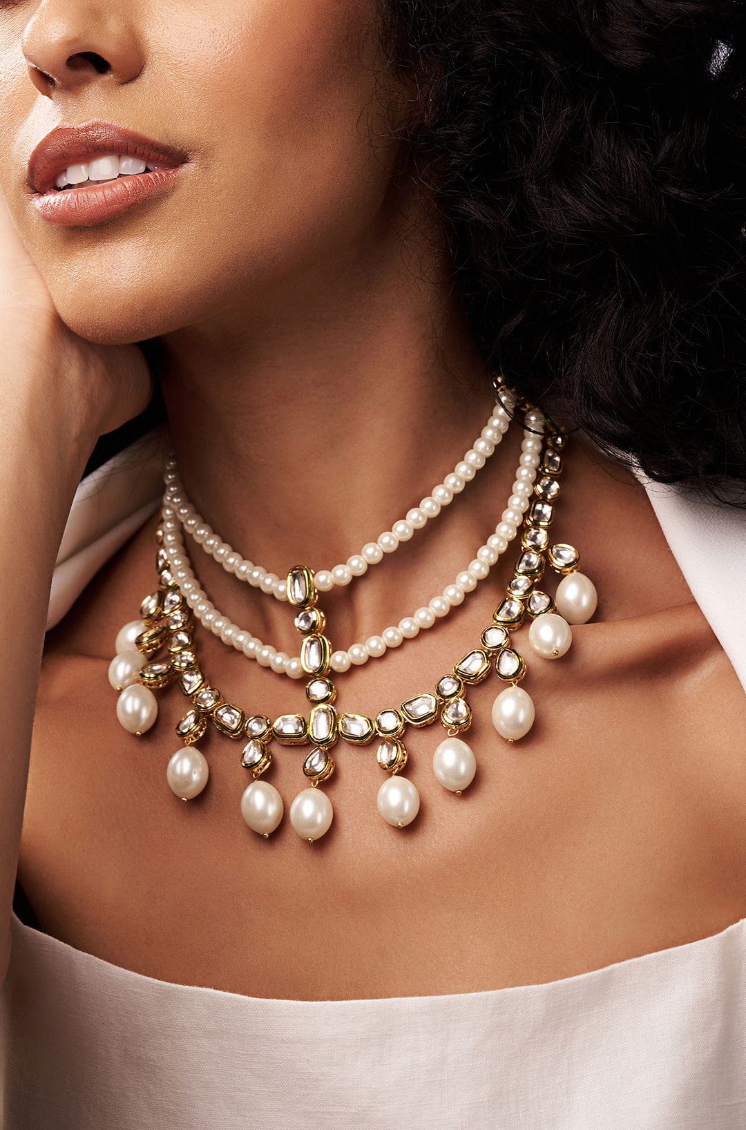 Classic Pearl Necklace With Polki - Joules by Radhika 