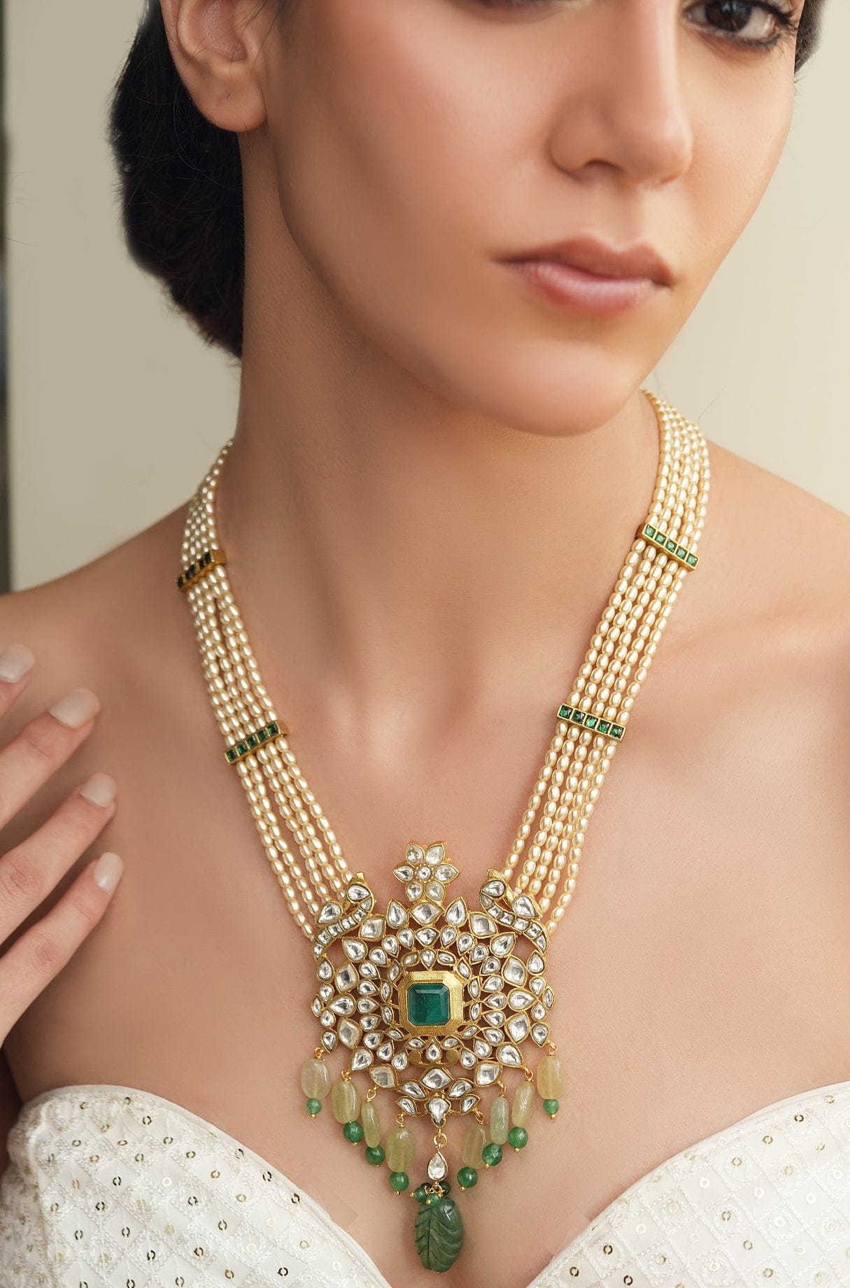 Cream Blossom Polki Necklace - Joules by Radhika 