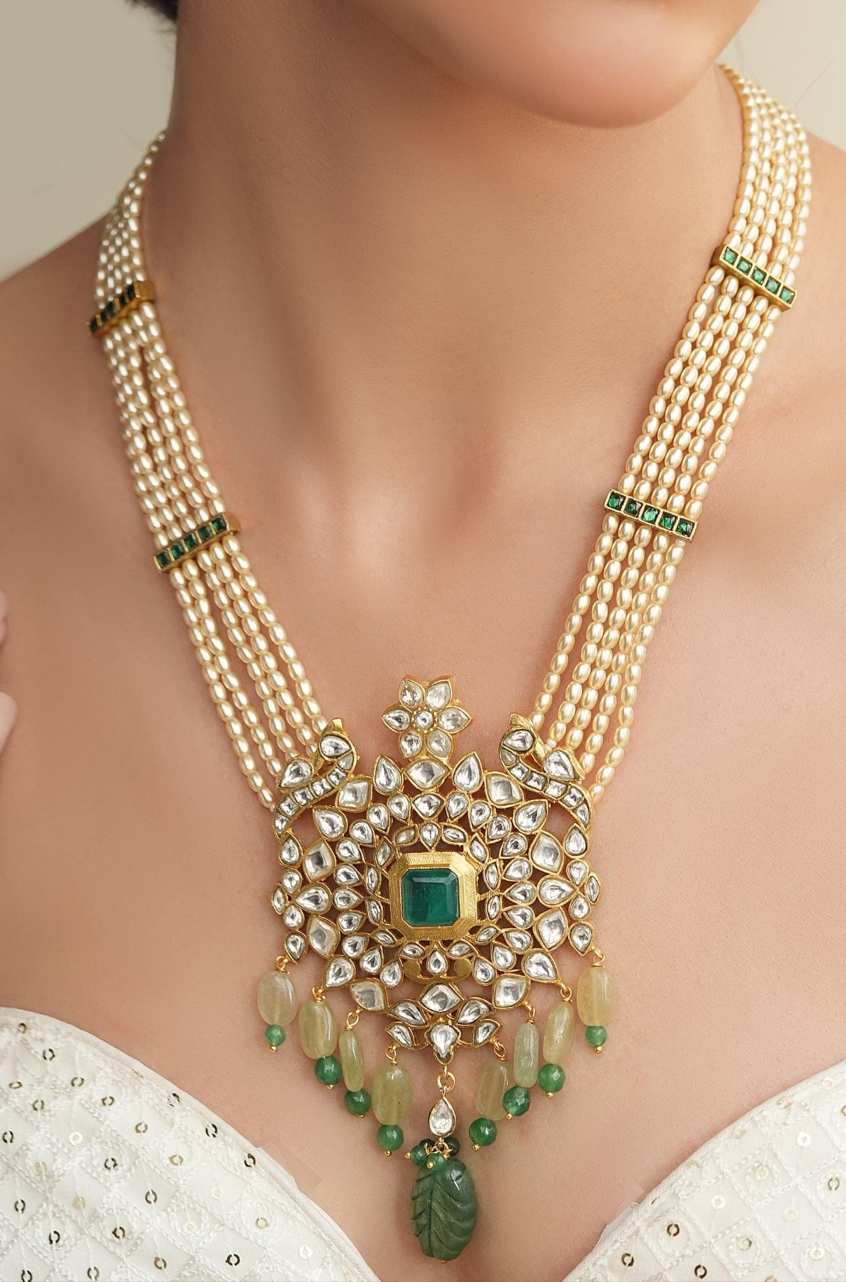 Cream Blossom Polki Necklace - Joules by Radhika 