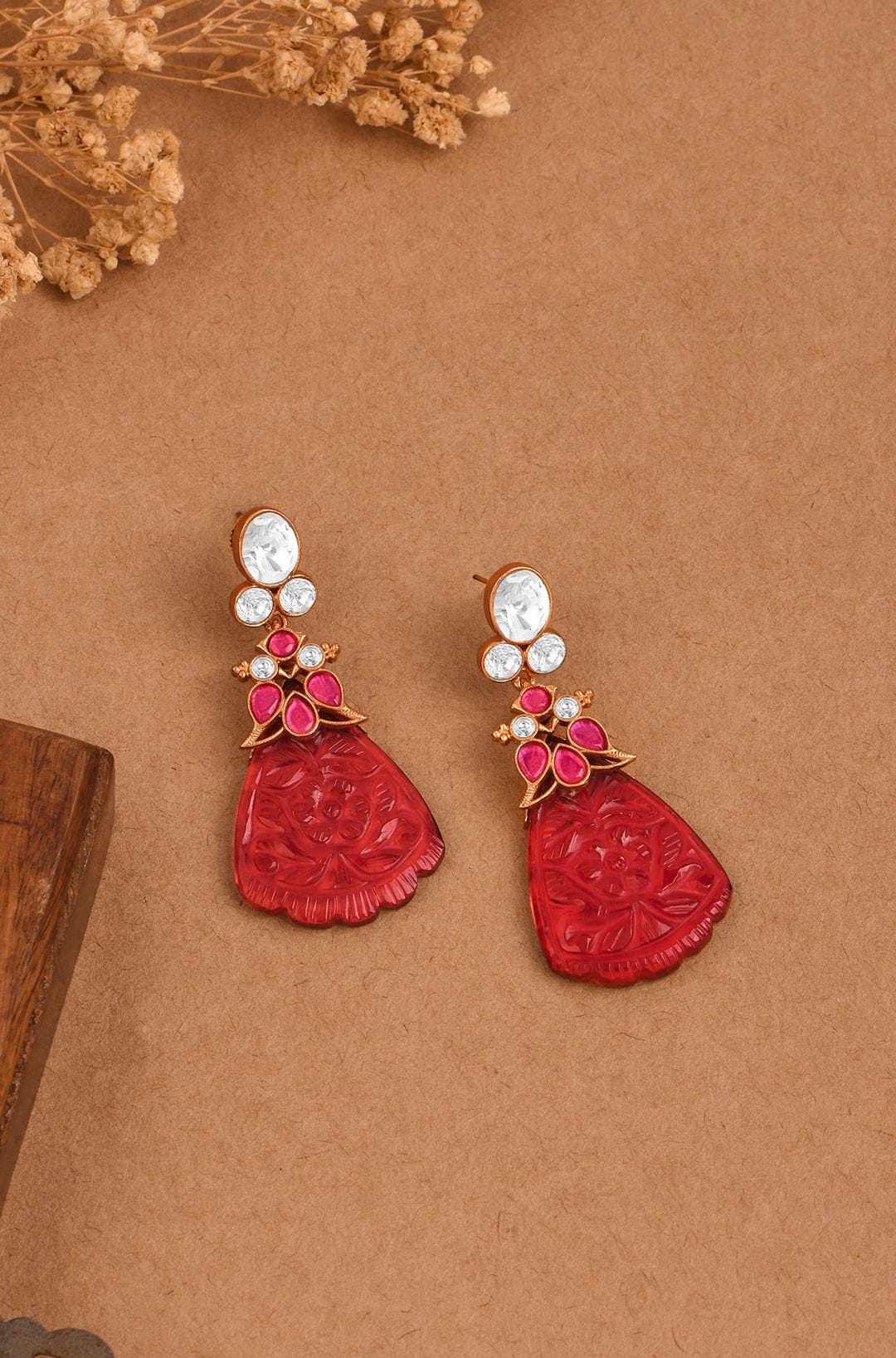 Crimson Motif Dangle Earrings - Joules by Radhika 