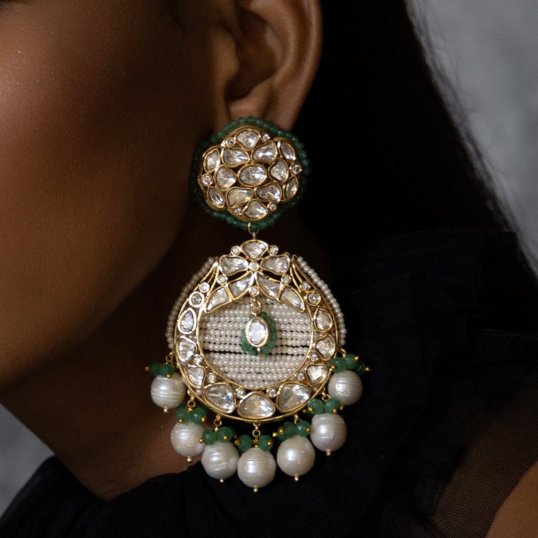 Polki And Pearl Drop Earrings - Joules by Radhika 