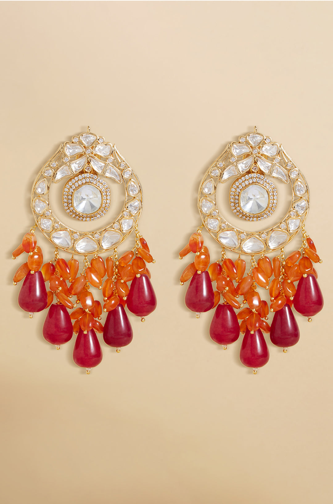 Polki And Red Stone Drop Earrings