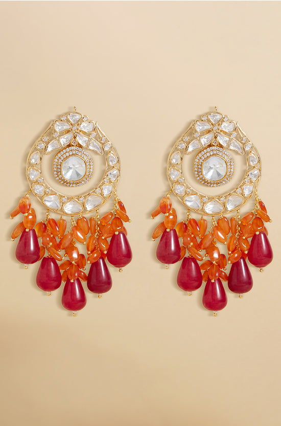 Polki And Red Stone Drop Earrings