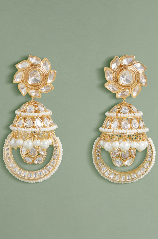 Load image into Gallery viewer, Polki And Pearl Jhumka Earrings
