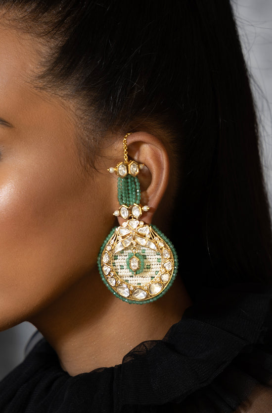 Green Jade Stone Studded Drop Earrings