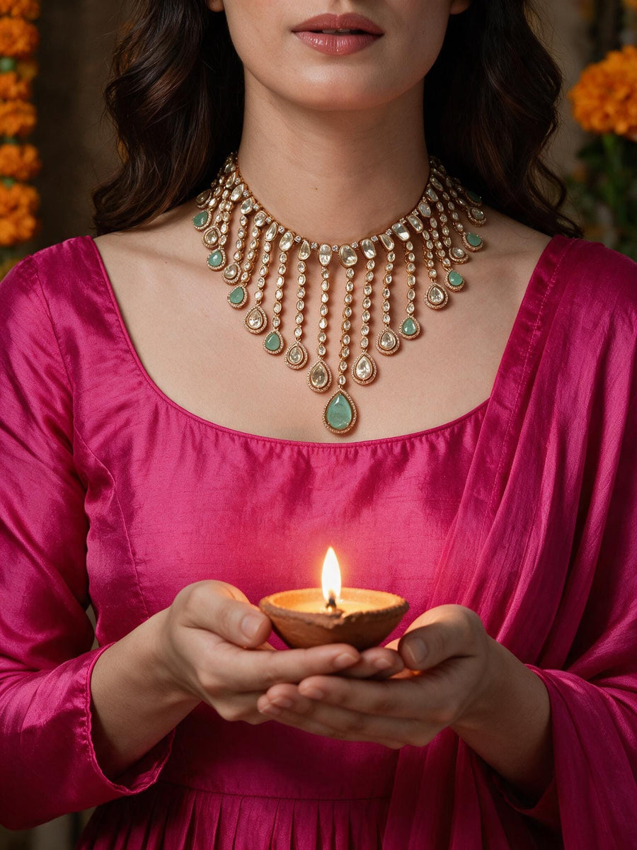 Firoza Cascade Polki Necklace Set