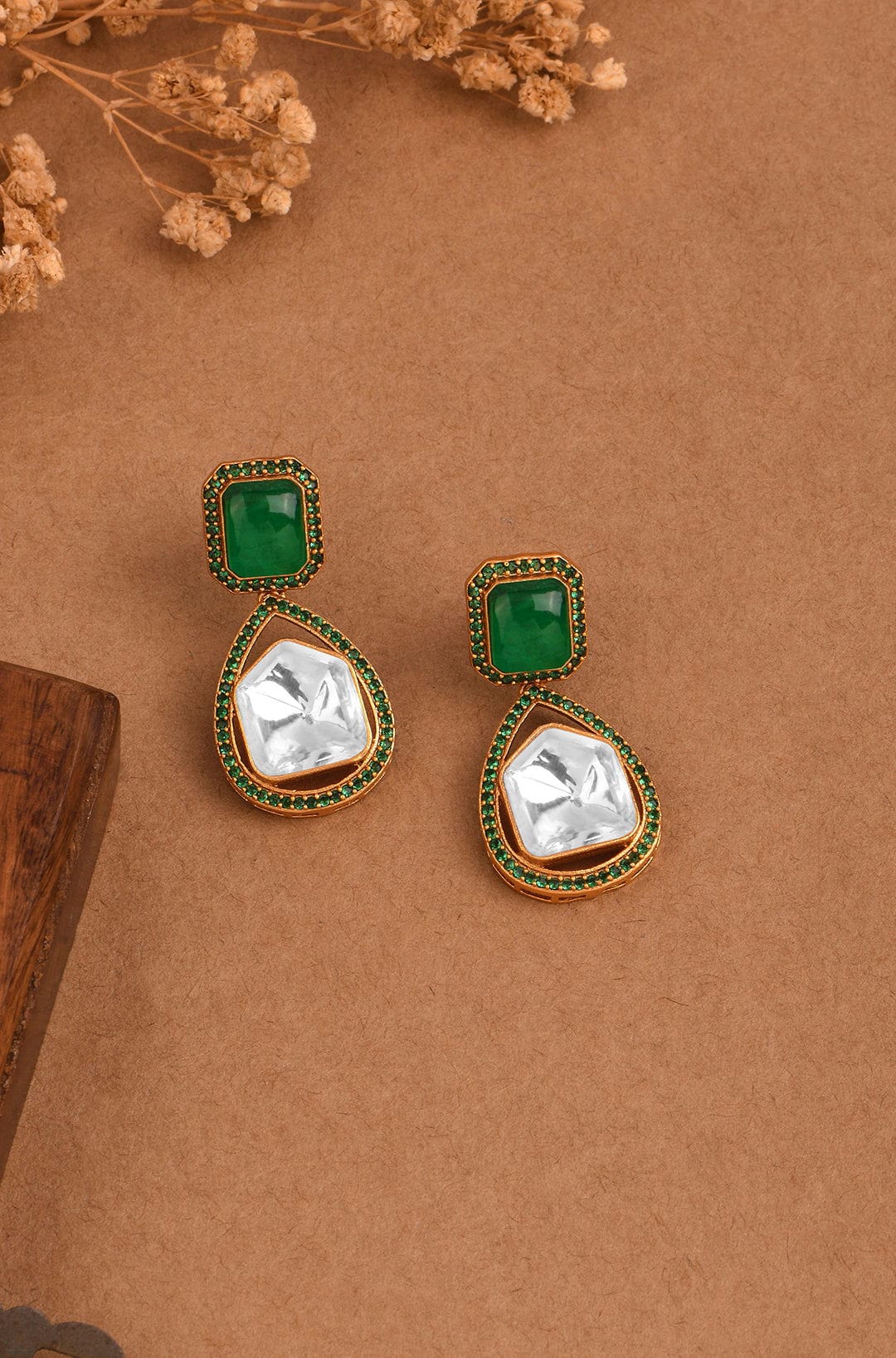 Emerald Grace Polki Drop Earrings - Joules by Radhika 