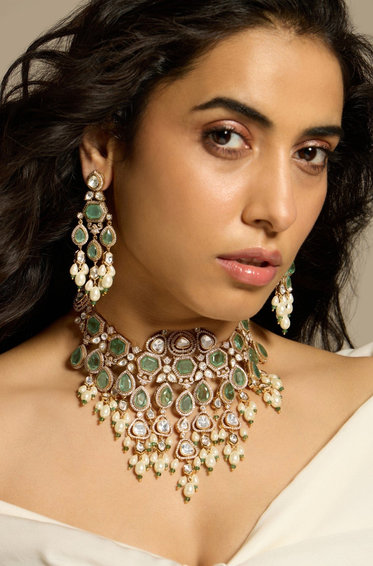 Emerald Grace Polki Necklace Set - Joules by Radhika 