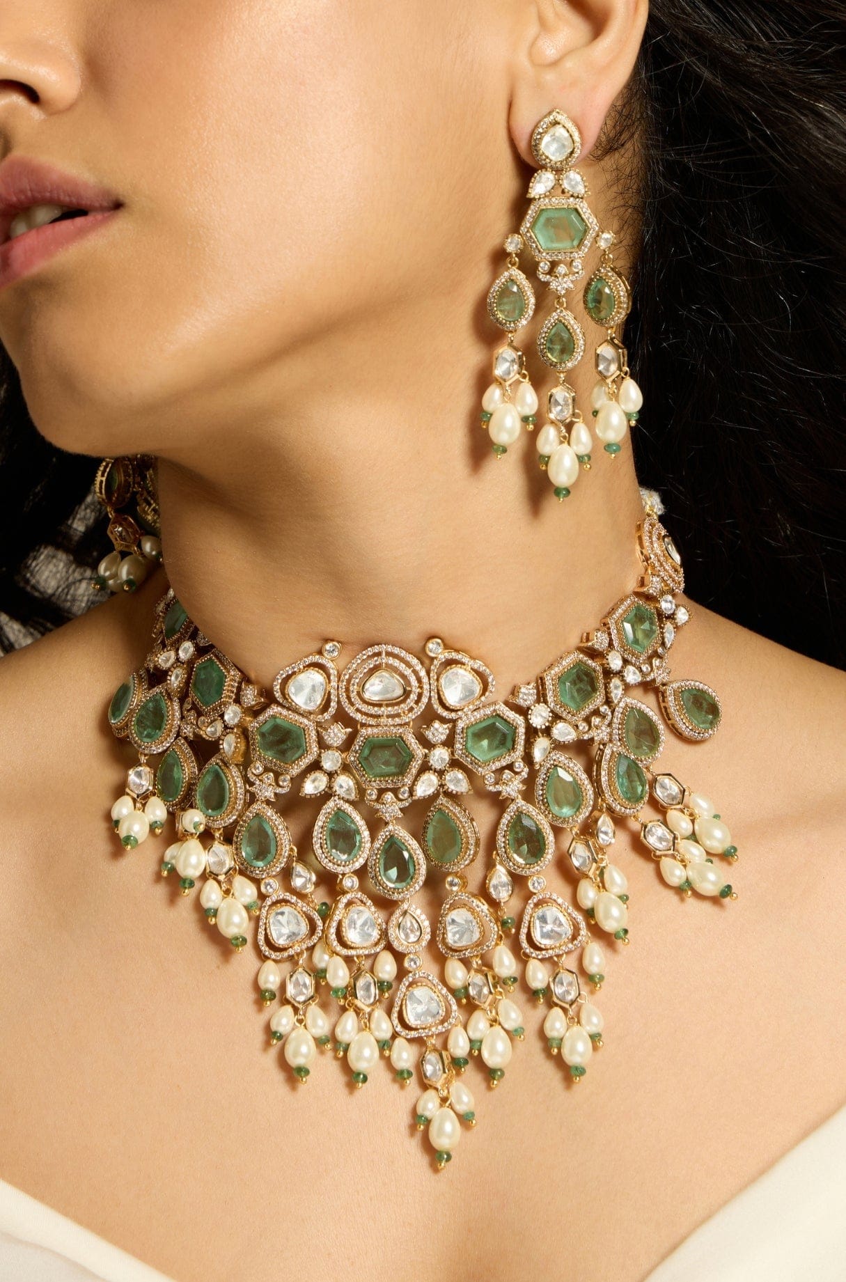 Emerald Grace Polki Necklace Set - Joules by Radhika 