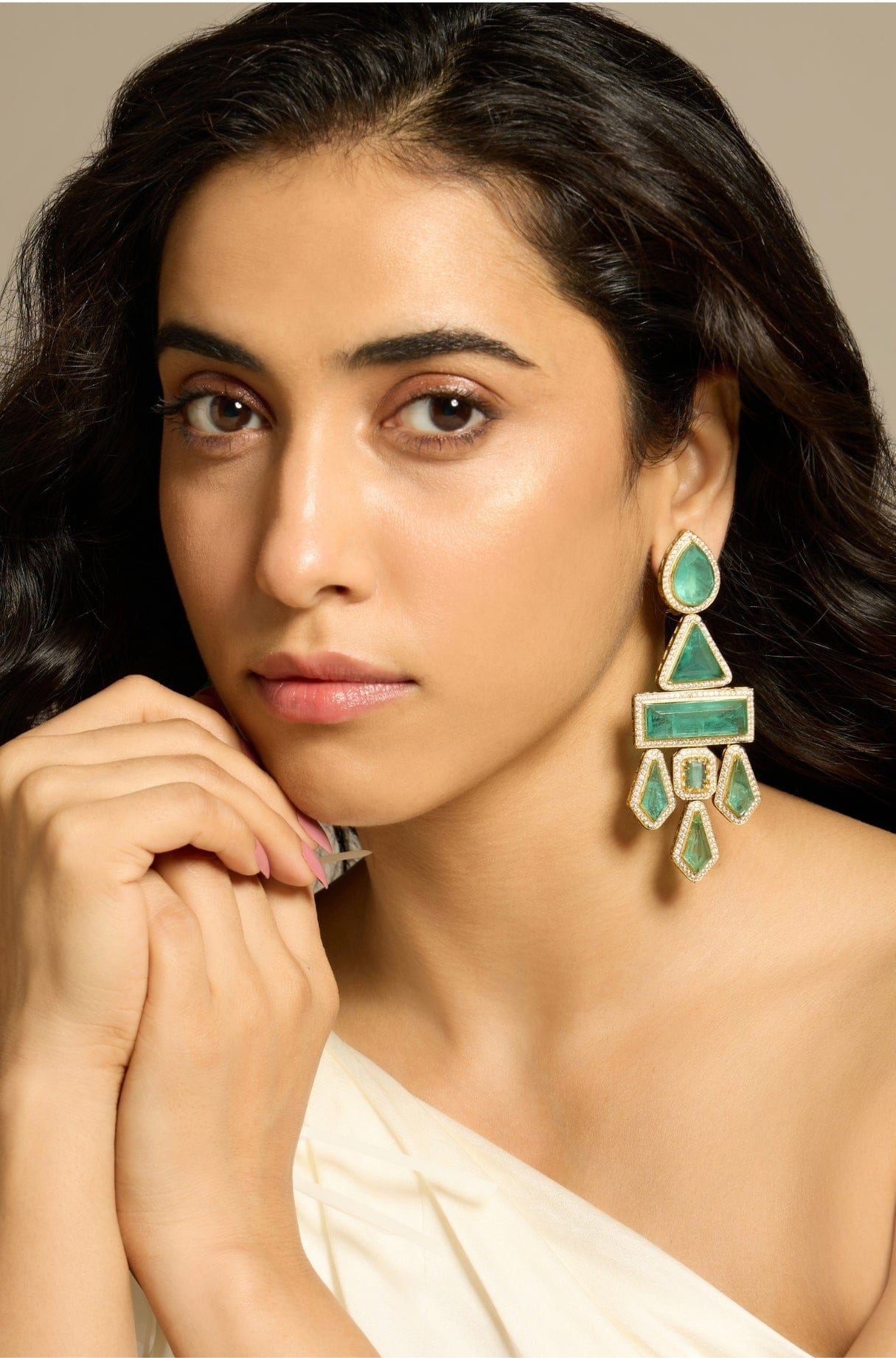 Geometric Green Delight Earrings - Joules by Radhika 