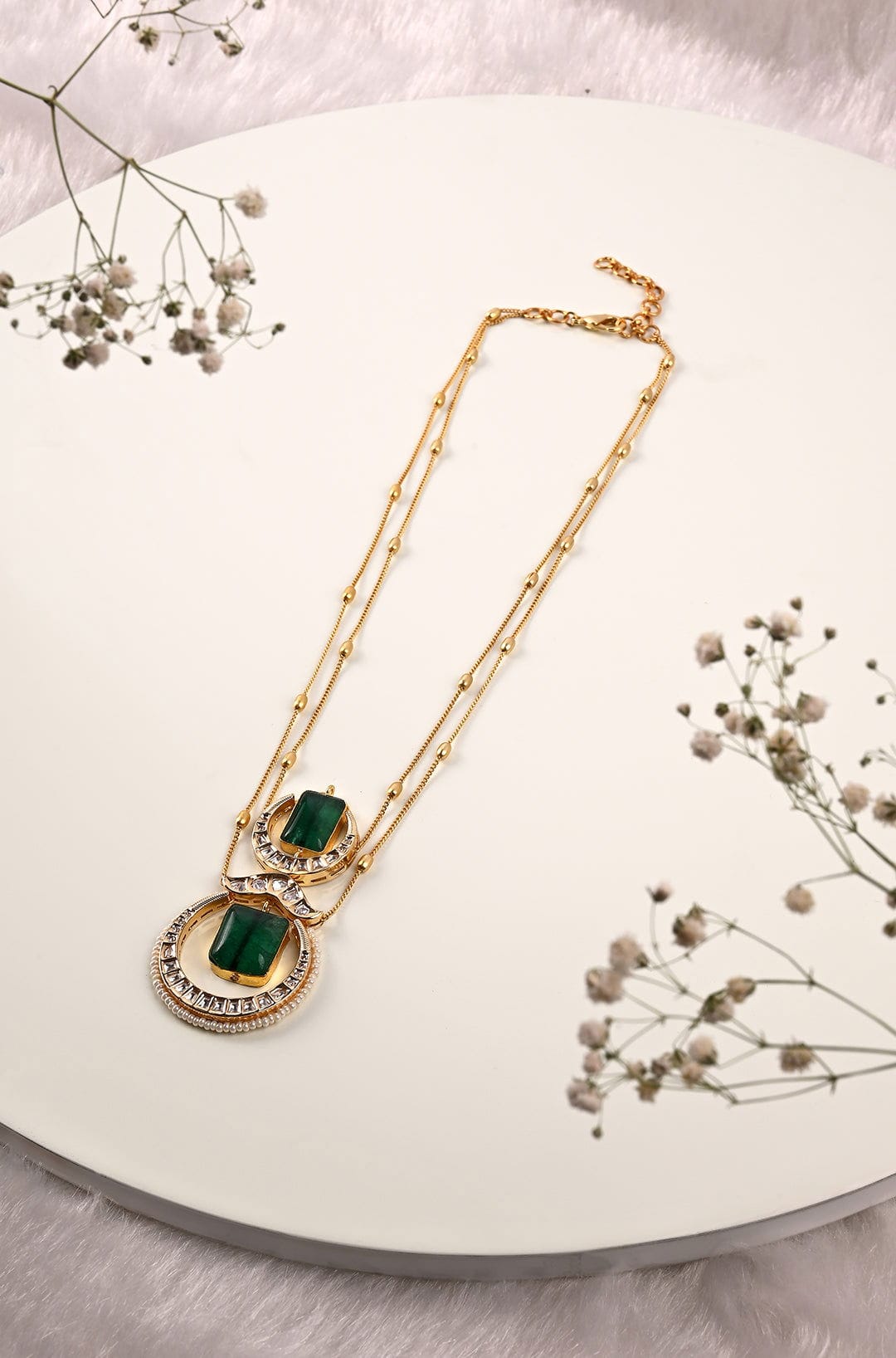 Gold & Green Layered Necklace - Joules by Radhika 