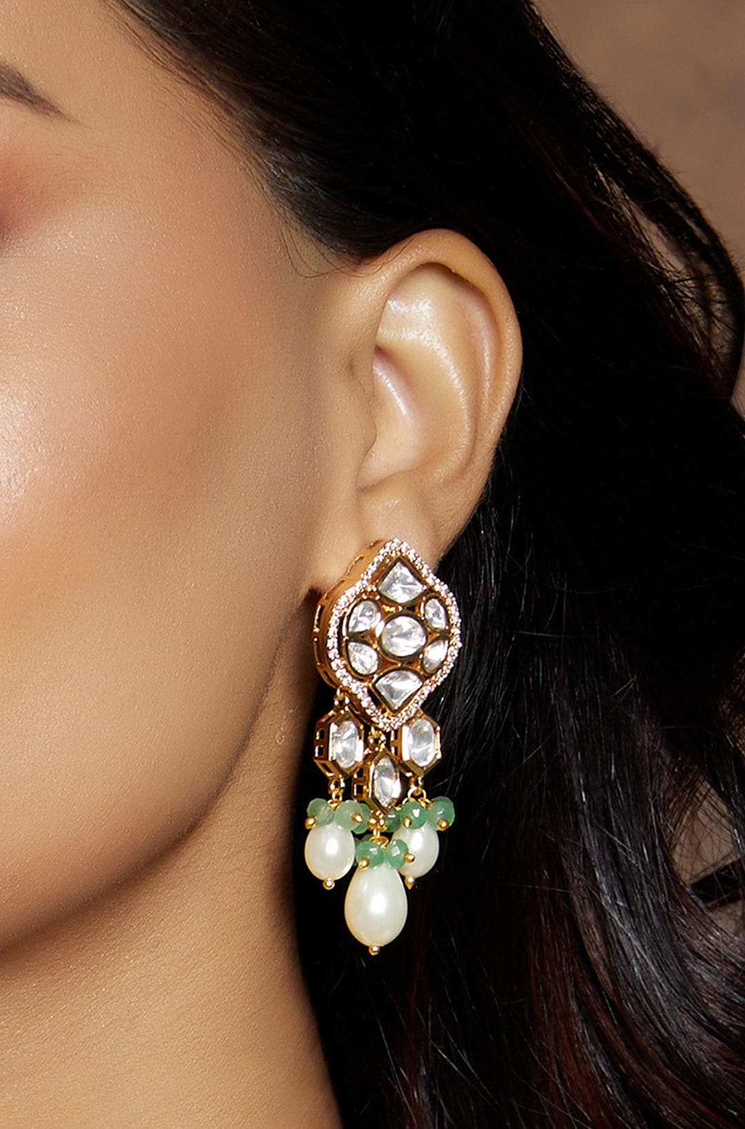 Gold Kundan Polki Danglers - Joules by Radhika 