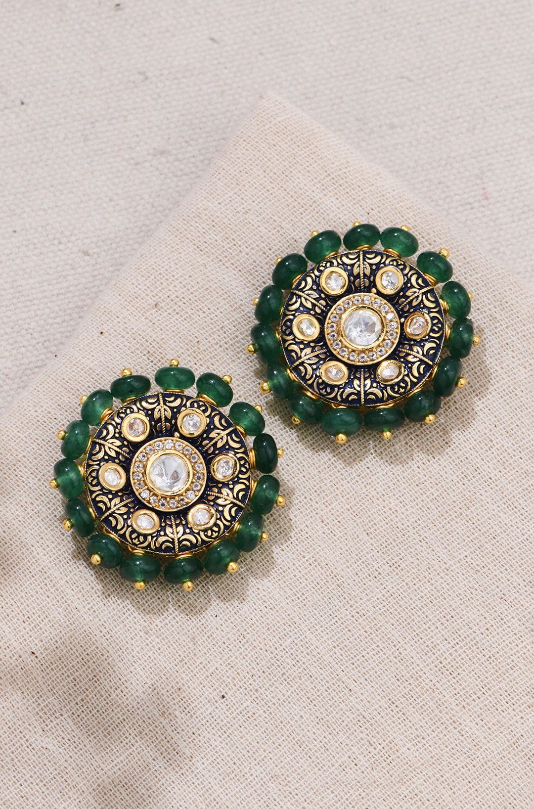 Green Foliage Sparkle Studs - Joules by Radhika 