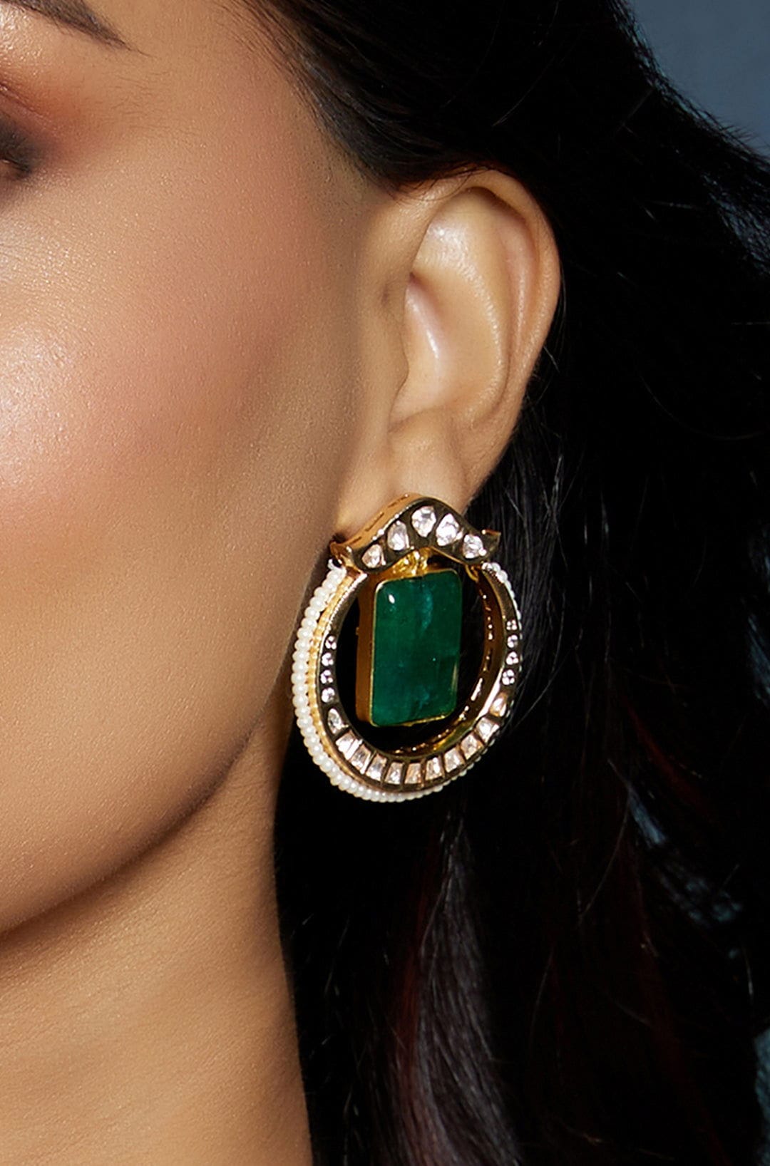 Green Polki Earring - Joules by Radhika 