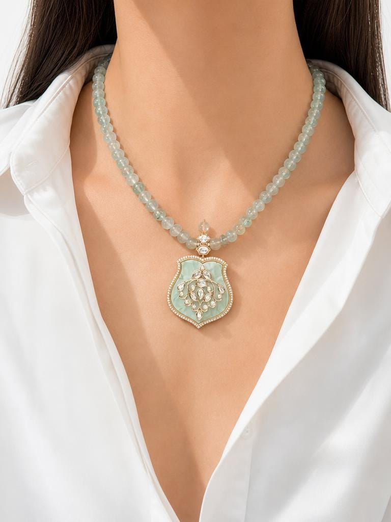 Green Bead Pendant Necklace Set