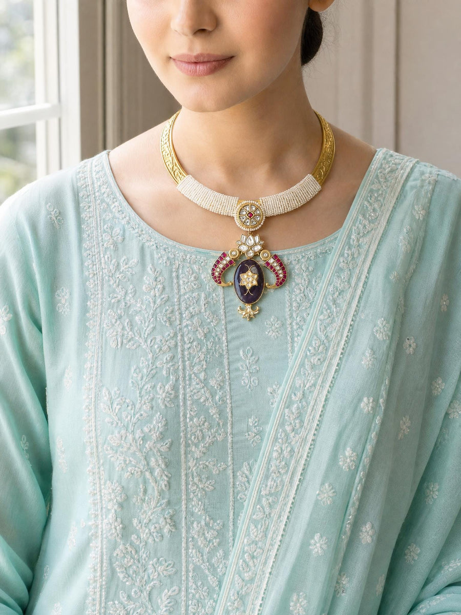 Regal Gold-Collar Amethyst Necklace