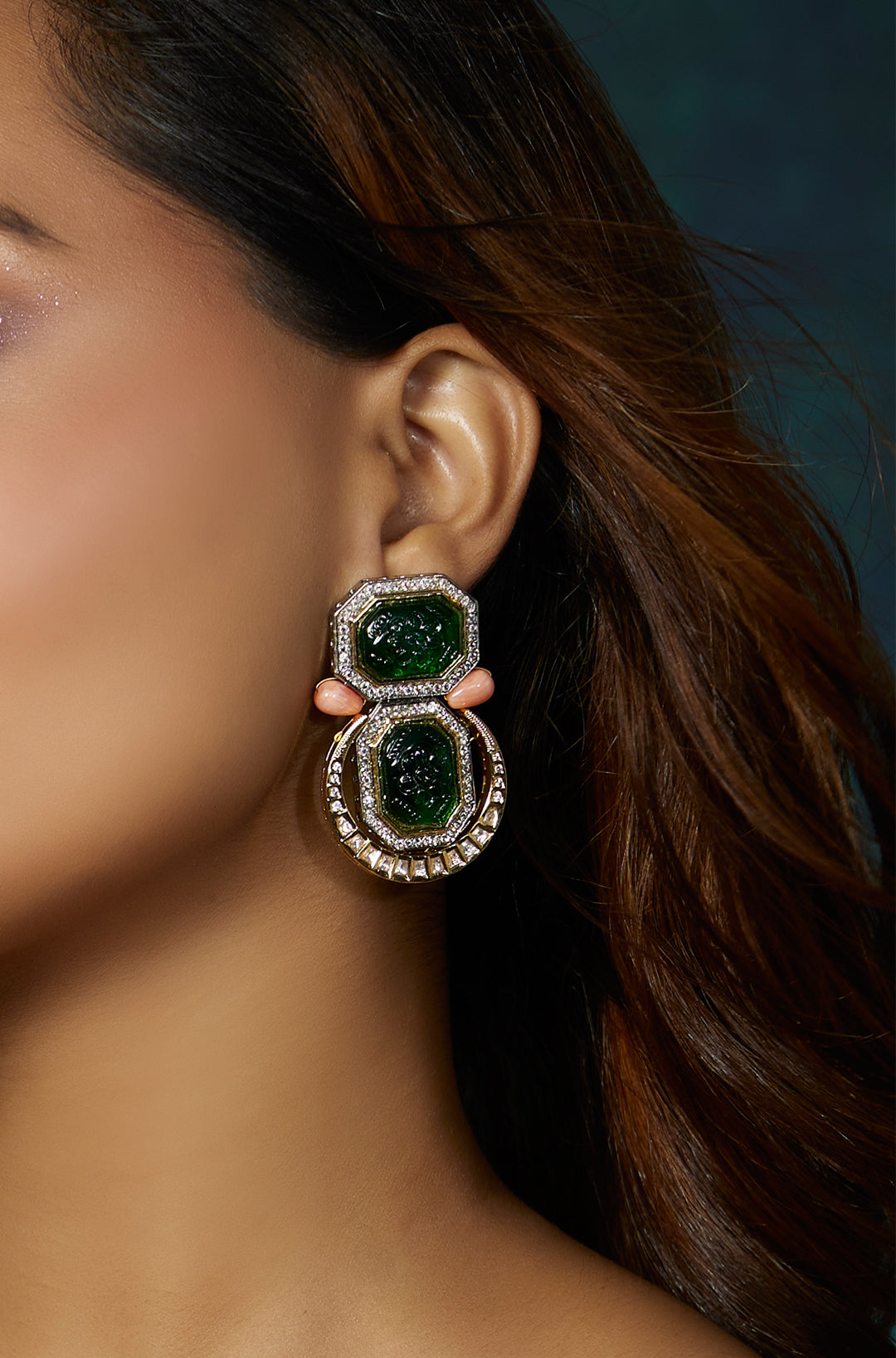Green Antique Polki Dangler Earrings - Joules by Radhika