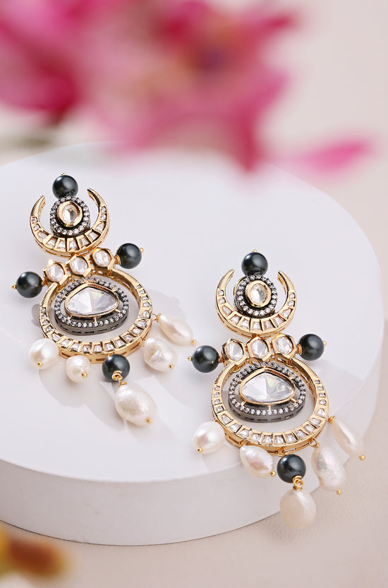 Load image into Gallery viewer, Kundan Polki Pearl Chandelier Earrings - Joules by Radhika
