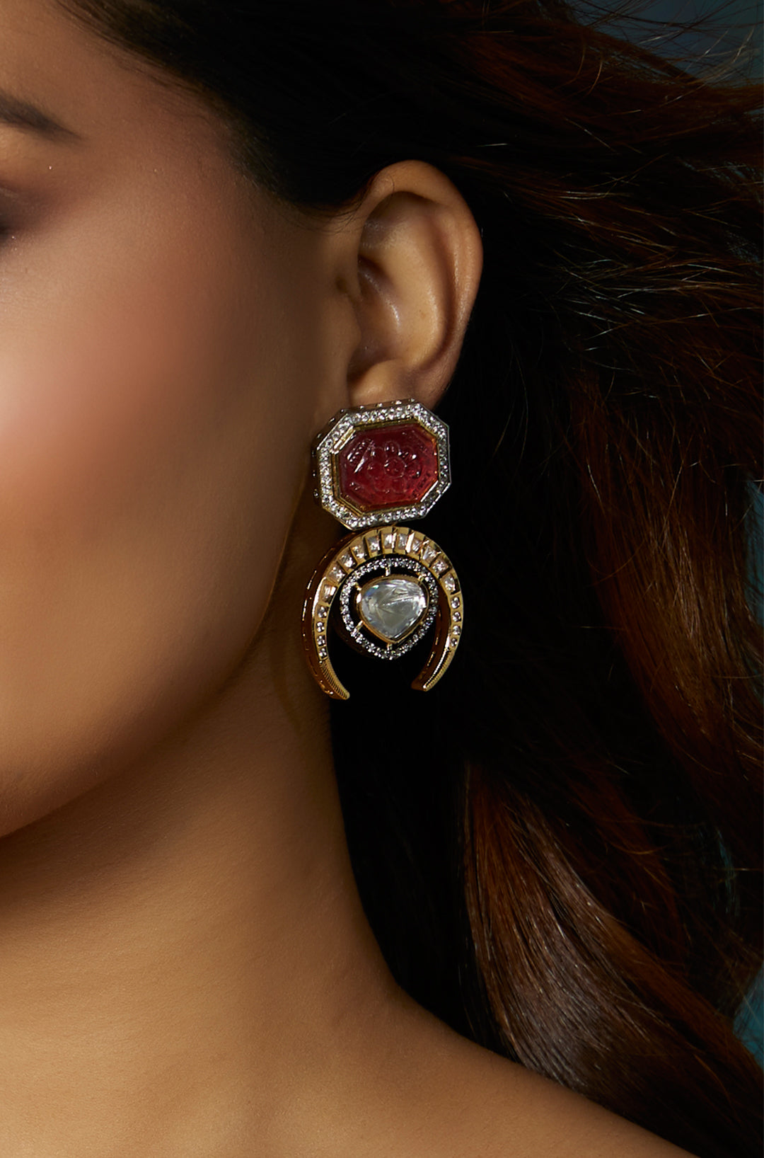 Red Antique Gold Earrings - Joules by Radhika