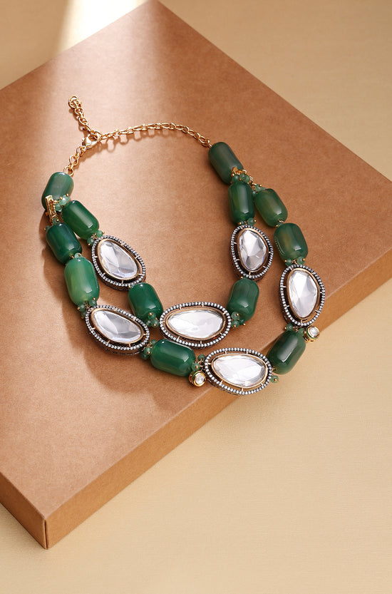 Antique Green Tumble Polki Necklace - Joules by Radhika